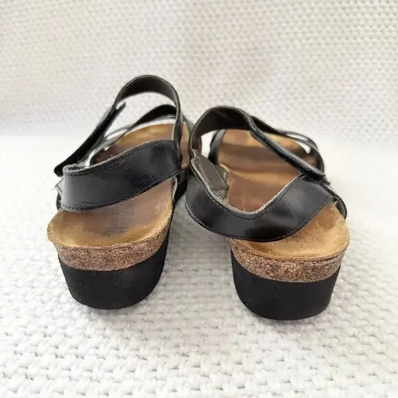 Naot Kayla Black Matte Leather Strappy Corkbed Low Platform Wedge Sandals 41 L10 - Picture 5 of 9